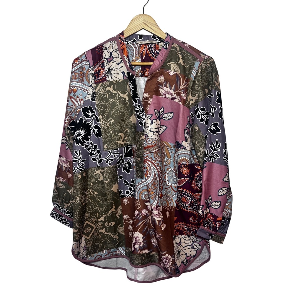 Soft Surroundings Alvadore Fleur Patchwork Tunic Top PM Boho Bandana Folk NWT